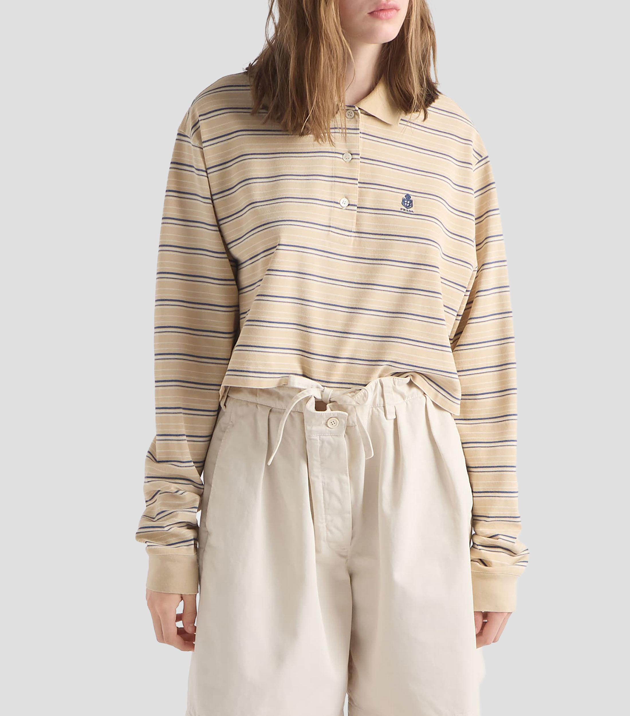 Playera tipo polo manga larga rayas Mujer